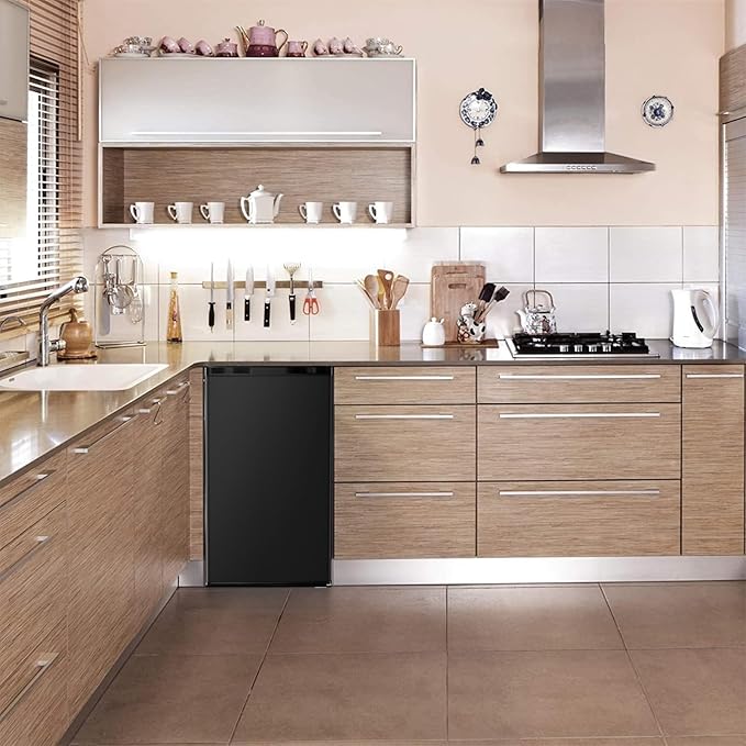 Antarctic Star Mini Compact Refrigerator with Freezer, 3.2 Cu.Ft. Single Door with Adjustable Thermostat,Removable Glass Shelves for Apartment/Dorm/Office,BLACK