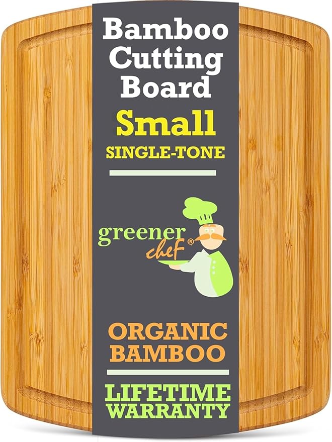 GREENER CHEF 12 Inch Bamboo Cutting Board with Lifetime Replacements - Small Wooden Chopping Board for Kitchen, Butcher Block, Meat, Veggies, and Charcuterie