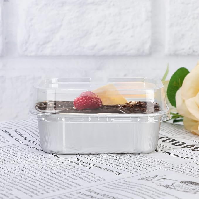 EUSOAR Creme Brulee Cups, 5.7oz 50pcs Silver Disposable Aluminum Baking Cups Pans Ramekins with Lids for Pie Creme Brulee Pudding Dessert, Foil Cupcake Liners for Catering Gathering Shower