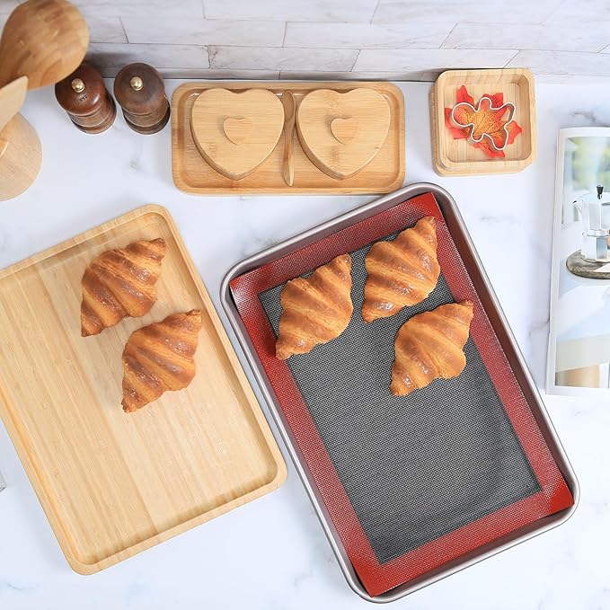 Perforated Silicone Baking Mat for Jelly Roll Pan, Non-Stick Eclair Baking Mat for 10 x 15-inch Tray Pan, 2 Pcs Mesh Cookie Sheet Liner for Homemade Bread, Sugar Cookie and Pastry