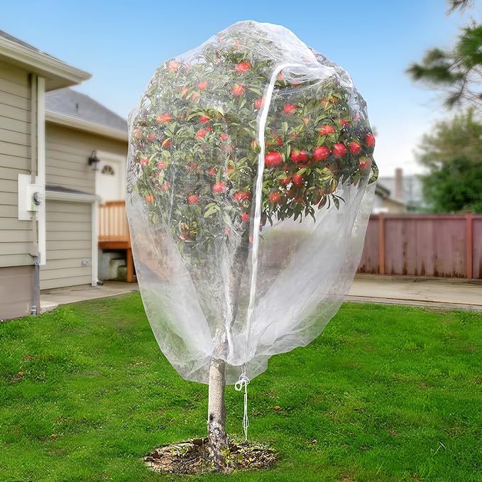 2PCS Large Fruit Tree Netting with Drawstring and Zipper, 8 * 8FT Garden Netting for Garden Protection, Insect Bird Netting for Fruit Trees, Protection from Anti Birds, Bugs,Cicadas