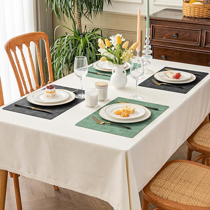 Romanstile Reversible Vinyl Placemats Set of 6, Faux Leather 100% Waterproof Oil-proof Wipeable Place Mats, Heat Resistant Dual Sided Table Mats for Kitchen/Dining/Party (Grey DarkGreen, 12 x 17 Inch)