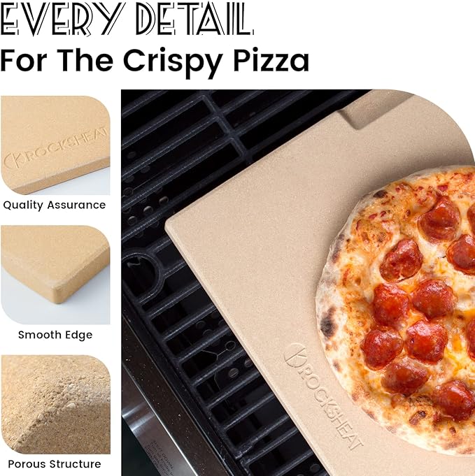 Pizza Stone, 12"x12" Square Pizza Stone for Oven Grill BBQ, Cordierite Baking Stone for Bread & Pie, Unique Built-in 4 Handles Cooking Stone