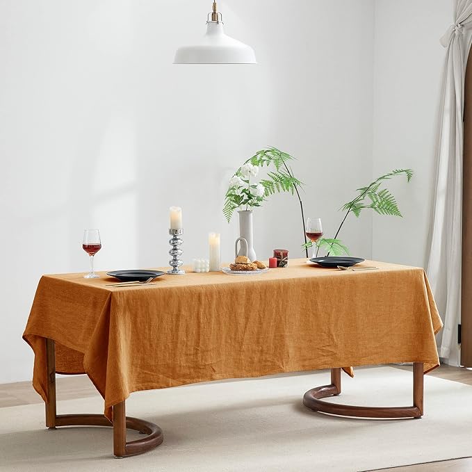 EVERLY 100% Pure Linen Rectangle Tablecloths 60x108Inches for Dining,Buffet Parties,Picnic,Events,Weddings and Restaurants,Decorative Halloween,Thanksgiving Machine Washable Tablecloths-Caramel