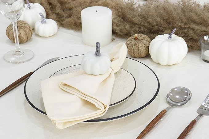 PurpleEssences Set of 12 Cloth Dinner Napkins 100% Cotton 18x18 Inch - Soft Durable Washable - Ideal for Farmhouse Party Christmas Holiday Winter - Perfect Everyday Use Table Linen - Cream