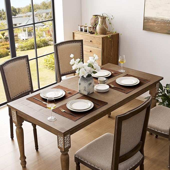 Romanstile Cloth Placemats Set of 6-12 x 18 Inch, Heat Resistant Double Layered Thickened Burlap Place Mats, Washable Linen Farmhouse Table Mats for Kitchen/Dining/Party/Outdoor, Dark Brown