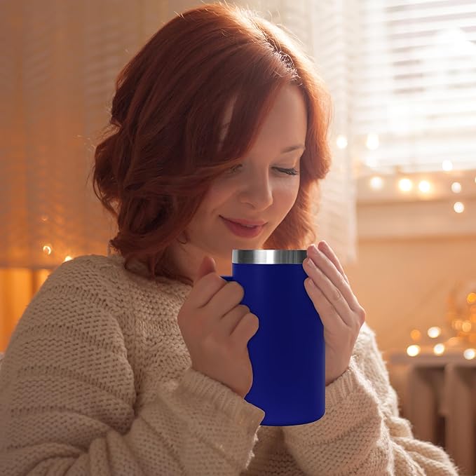 DOMICARE 24oz Mug with Handle and Lid, Stainless Steel Coffee Mug, Reusable Insulated Cup, Travel Mug with Handle, Double Wall Vacuum Coffee Tumbler for Men and Women, Dark Blue, Pack 1