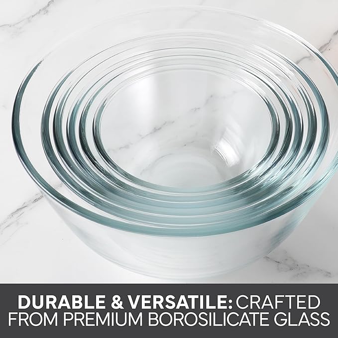 COOK WITH COLOR 12 Pc Glass Mixing Bowl Set with Lids – Borosilicate Glass Nesting Bowls for Cooking, Baking and Meal Prep, Gray