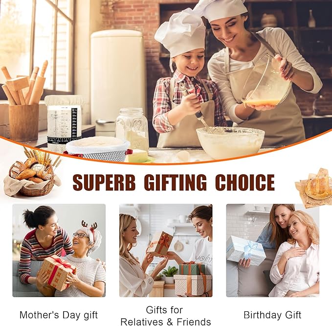 Sourdough Bread Baking Supplies Kit, 10" Oval & 9" Round Bread Proofing Basket Set Jar Scraper Scoring Lame Brush Short Danish Whisk, Sourdough Starter Kit Gift for Bread Making (Oval & Round)