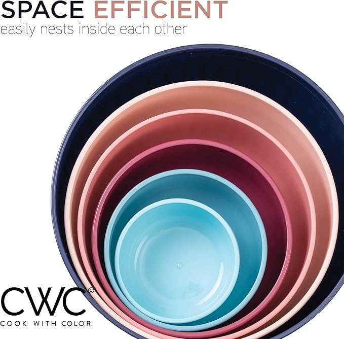 COOK WITH COLOR Prep Bowls with Lids- Wide and Deep Nesting Plastic Small Mixing Bowl Set with Lids, 12 Piece Set - Wide Bowls, Navy