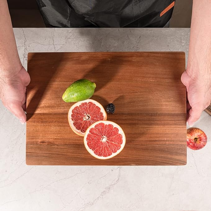 TJ POP Acacia Wood Cutting Board for Kitchen, Premium Wooden Chopping Board with Stand Organizer and Built-in Handle, 15.8 x 11.9 x 1 Inches Butcher Block Large Cheese Serving Board
