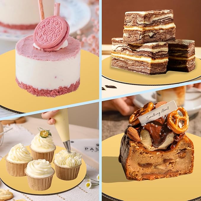 JCD Sliver Cake Boards 6 inch Round, 40 Packs Food-Graded Cardboard Cake Rounds, Waterproof and Oil-Proof Cake Plates, Sturdy Corrugated Cake Base, Ideal for Baking, Cake DIY(Sliver, 6inch/40Pcs)
