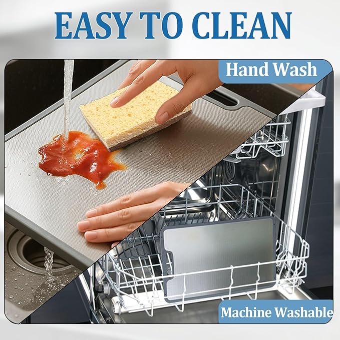 Premium Stainless Steel Cutting Board for Kitchen,Double Sided Chopping Board,Non-plastic Design with Juice Groove,Non-Slip Design for Safety,Ideal Gift for Chefs,Size:14''×10''(Large)