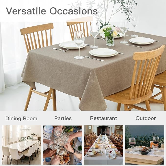 maxmill Rectangle Linen Texture Tablecloth Stain Proof Waterproof Wrinkle Free Washable Dining Table Cloth Wipeable Fabric Table Cover for Dining Room Farmhouse Tablecloths, 60 x 120 Inch, Mocha
