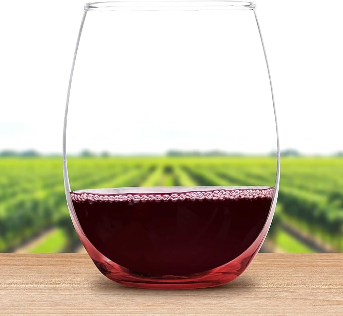 DISCOUNT PROMOS Stemless Wine Glass 9 oz. Set of 10, Bulk Pack - Great for Wedding Favors, Bachelorette Party and More - Red Bottom Color