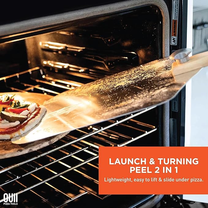 Pizza Peel - 16 x 14-inch Aluminum Metal Spatula Paddle for Extra Large Pizzas. Foldable Wood Handle for Easy Storage, Pizza Oven Accessories. Premium Tool for Baking Homemade Pizza Bread.