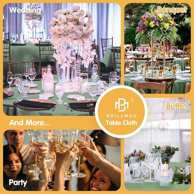 BRILLMAX 6 Pack Sage Green 70 Inch Round Tablecloths Fit 30" to 54" Tables (8-20" Drop) - Circle Bulk Linen Polyester Fabric Washable Cloth Cover for Wedding Reception Banquet Birthday Party Buffet