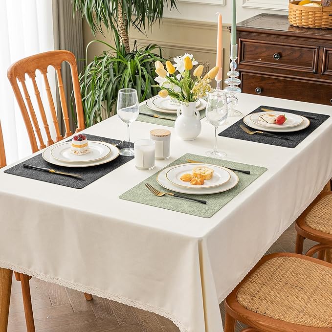 Romanstile Reversible Vinyl Placemats Set of 4, Faux Leather 100% Waterproof Oil-Proof Wipeable Place Mats, Heat Resistant Dual Sided Table Mats for Kitchen/Dining/Party (Grey Green, 12 x 17 Inch)