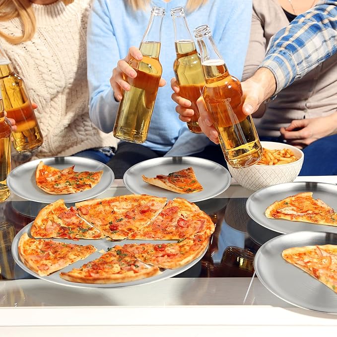 Thenshop 6 Pieces 10 Inch Pizza Pans Bulk Stainless Steel Sets Round Bakeware Pizza Trays for Oven Kitchen Baking Home Restaurant Safe Sturdy Reusable Easy Clean(Silver)