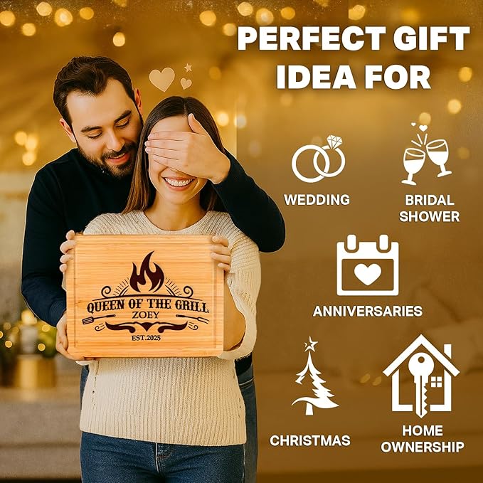 King of the Grill & Queen of the Grill Personalized Cutting Board – Custom Bamboo BBQ Board for Men, Women & Couples | Housewarming, Wedding Gift | Grilling Accessories 2025