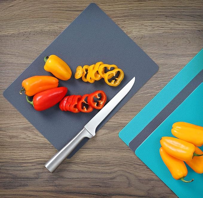 Dexas Heavy Duty Cutting Board Grippmat, Flexible Cutting Boards for Kitchen, Set of 4, Non Slip Plastic Board Cutting Mat 8 by 11 inches, Gray and Turquoise Set Kitchen Gadgets