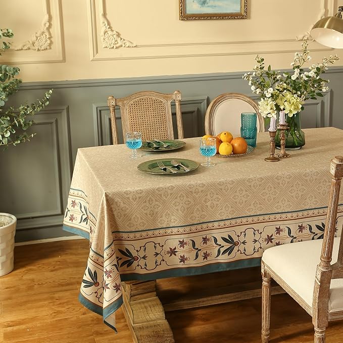 patdrea French Linen Tablecloth Soft Durable Floral Table Cloth Designer Kitchen Dining Tablecloth for Rectangular Tables for Parties Christmas 55"x 79"