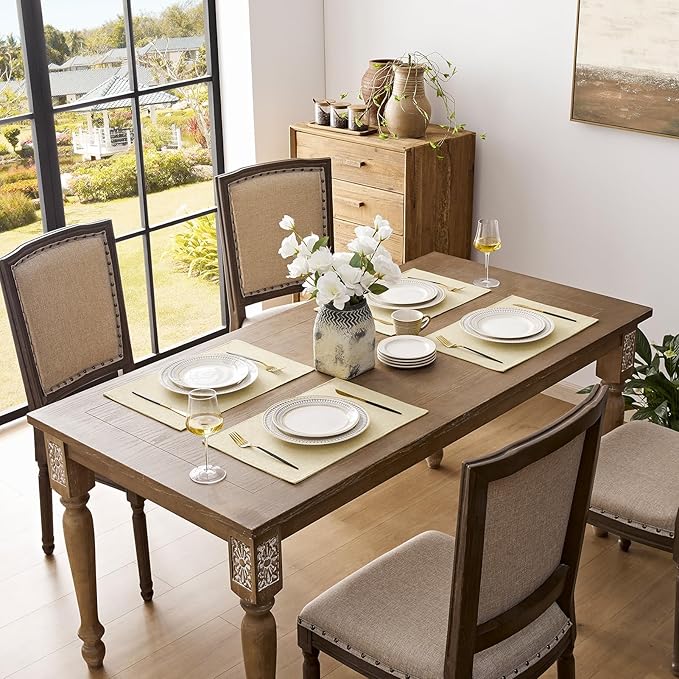 Romanstile Cloth Placemats Set of 4-12 x 18 Inch, Heat Resistant Double Layered Thickened Burlap Place Mats, Washable Linen Farmhouse Table Mats for Kitchen/Dining/Party/Outdoor, Cream