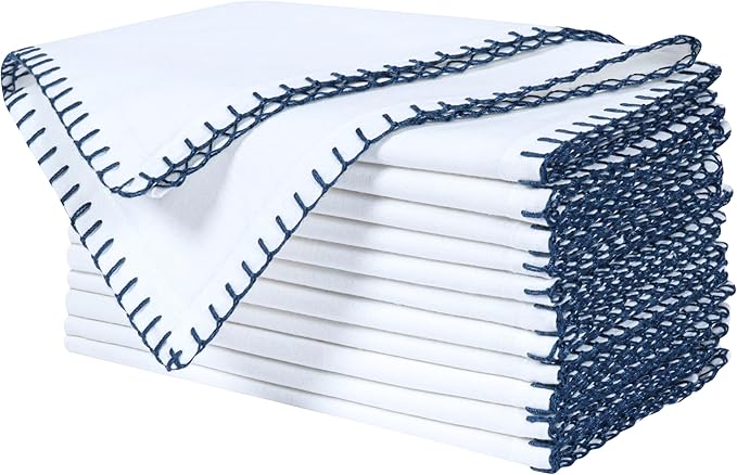 Bedding Craft Cotton Cloth Dinner Napkins Set of 12 – 18x18 Magical Forest Green Reusable Fabric Napkins with Blanket Stitch Selvedge – Elegant Washable Wedding Napkins for Dining, Kitchen & Events