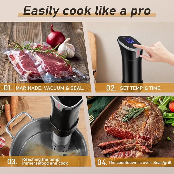 Sous Vide Cooker with APP Control,1100W Precision Sous Vide Machine with Digital Touch Screen,Ultra-quiet Immersion Circulator with Recipe and Timer for Beginners Home Chefs