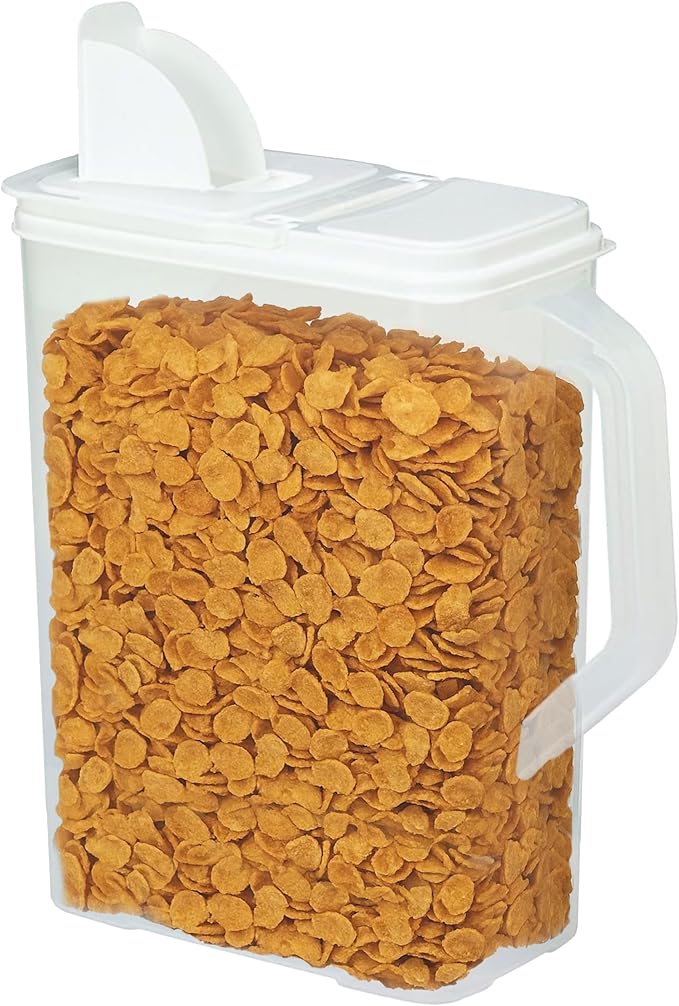 Buddeez Bulk Food Storage Container - 8 Quart All Purpose Clear & Large Pantry and Kitchen Organization and Storage - Cereal, Flour, Sugar, Rice Dispenser, EZ Grip Handle, EZ Pour Spout (White Lid)