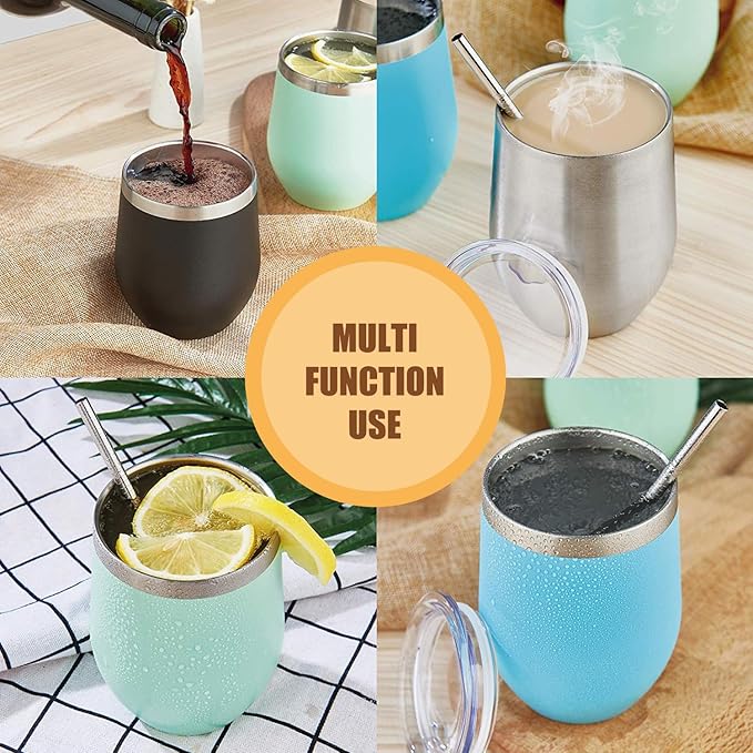 Amtidy 16 Pack Powder Coated Stainless Steel Tumbler with Lid,Equipped with straw and straw brush,12 oz Double Wall Vacuum Insulated Travel Tumbler Cup for Coffee, Wine, Cocktails