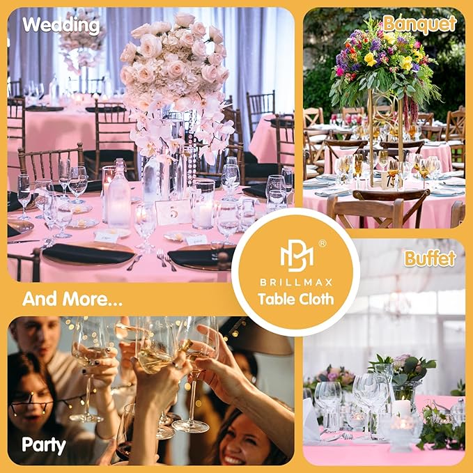 BRILLMAX 6 Pack Pink Round Tablecloths 132 Inch - Circle Bulk Linen Polyester Fabric Washable Table Cloth Cover for Wedding Reception Banquet Birthday Party Buffet Restaurant