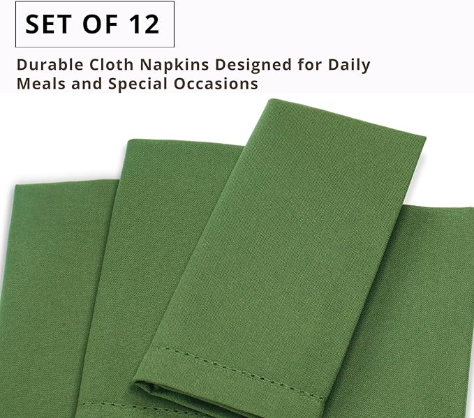 PurpleEssences Set of 12 Hemstitch Cloth Dinner Napkins 100% Cotton - Soft Durable Washable - Ideal for Wedding Christmas Holiday Winter - Perfect Everyday Use Table Linen 18x18 - Sage Green