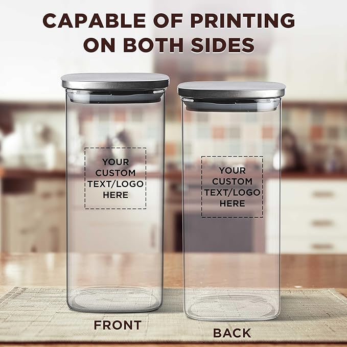 DISCOUNT PROMOS Custom Branson 53 oz. Square Storage Jars Set of 24, Personalized Bulk Pack - Durable Kitchen Organization, Home Decor Essentials, Food Storage Solutions - Clear