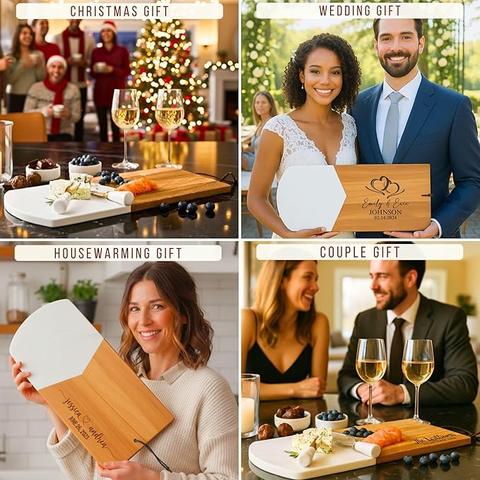 Personalized Charcuterie Board Gift Set – Acacia & Marble Cheese Board with Utensils, Custom Wedding & Housewarming Gifts for Couples, Christmas, Bridal Shower or Engagement Gift for Women & Men
