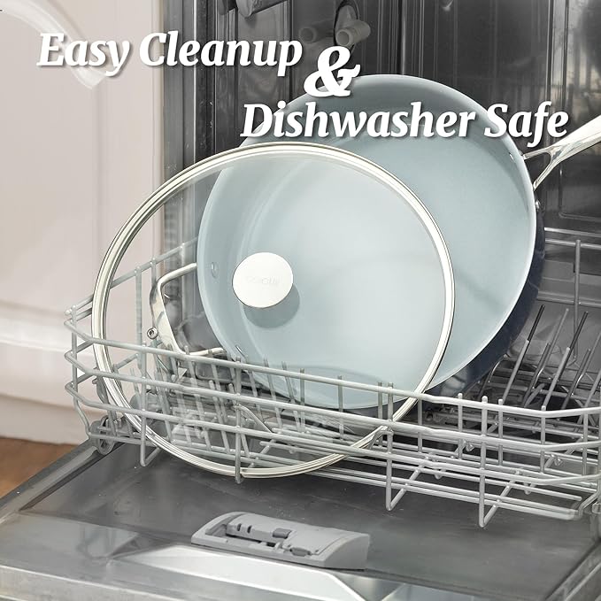 Nonstick Sauté Pan with Lid 5 QT Deep Frying Pan with Stainless Steel Helper Handle 12 inch Large Skillet Ceramic Jumbo Cooker for Healthy Cooking, Induction Compatible Cookware, PFOA Free