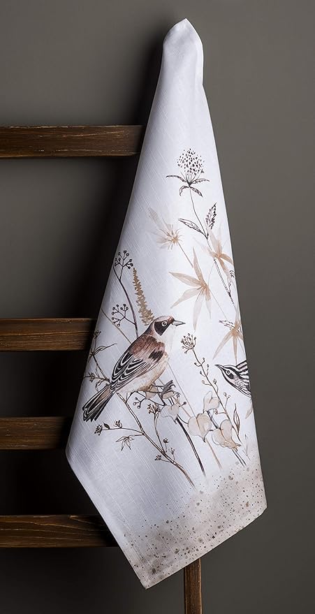 Maison d' Hermine Kitchen Towels Set of 3 100% Cotton 27.50" x 20" Reusable Cloth Tea Dish Towels Absorbent with Hanging Loop for Kitchen, Cocktail Parties Spring/Summer (Meadow Florals - Brown)