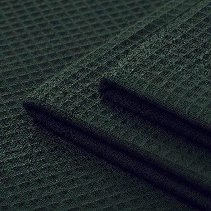 Encasa XO Kitchen Dish Towels Set | Dark Green | Waffle Weave and Flat Hand Tea Towel | 28"x18" | Quick Drying Reusable Cotton Washcloths | Multipurpose Lightweight Dishcloths Set of 4