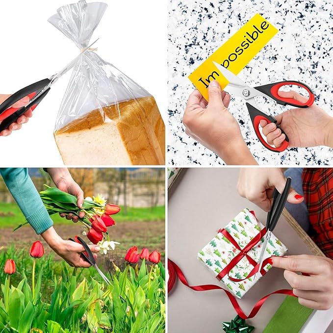 iBayam 3-Pack 8.5"Kitchen Scissors All Purpose Heavy Duty with Protective Sheath, Soft Grip Comfort Handle, Dishwasher Safe Kitchen Utensils Gadgets Set, Stainless Cooking Meat Poultry Food Shears