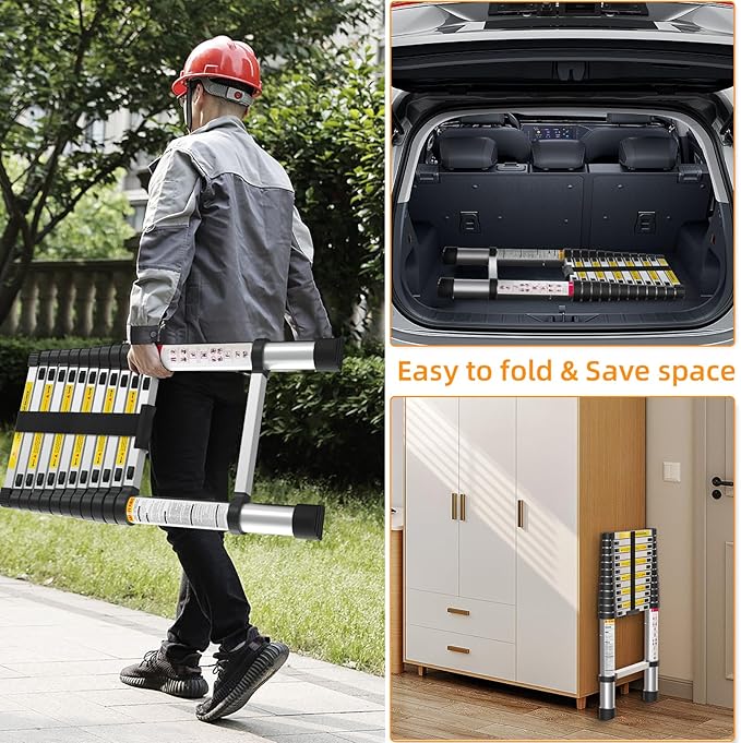 12.5FT Telescoping Ladder- Multi-Purpose Aluminum Extension Ladder Adjustable Compact Ladder for Household, RV, Outdoor, 330lbs Max Capacity…
