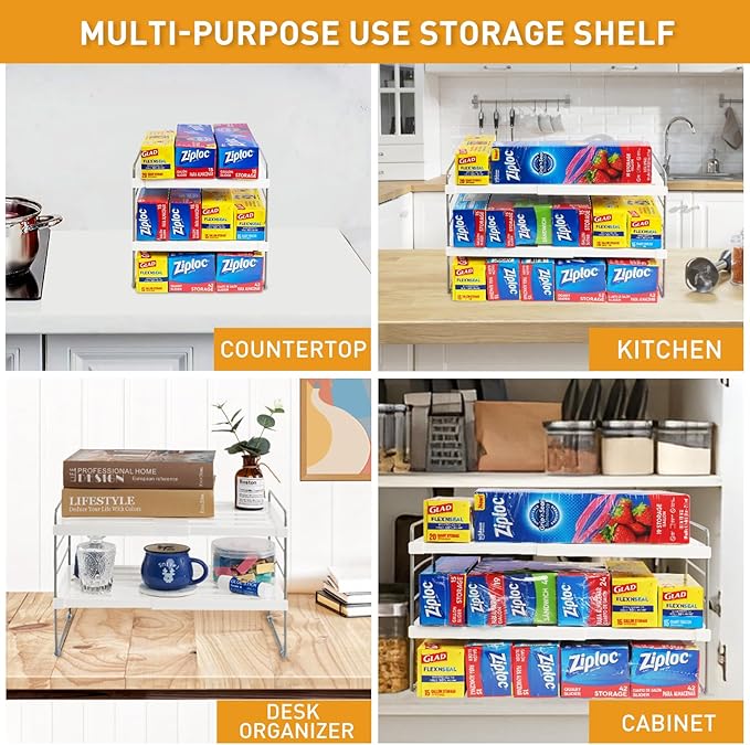 JUPELI Foil and Plastic Wrap Organizer, Expandable Kitchen Pantry Storage, Height Adjustable Cabinet Rack for Kitchen Organization, Aluminum Foil -3 Tier 9.8" to 15.6"L