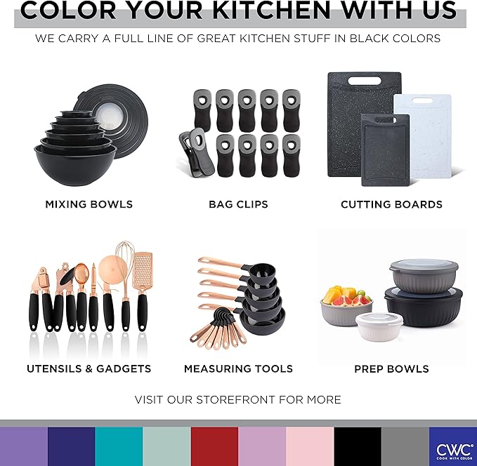 COOK WITH COLOR Prep Bowls with Lids- Wide and Deep Nesting Plastic Small Mixing Bowl Set with Lids, 8 Piece Set - Deep Bowls, Black/White