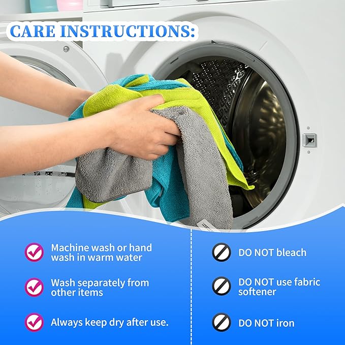 FIXSMITH Microfiber Cleaning Cloth - Pack of 12, Multi-Functional Towels, Size: 12 x 16 in, Highly Absorbent Rags, Lint-Free, Streak-Free for Car, Kitchen, Home, Office