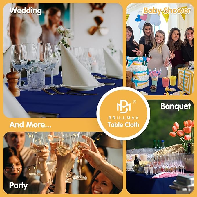 BRILLMAX 4 Pack Navy Blue Tablecloths for 8 Foot Rectangle Tables 90 x 156 Inch - 8ft Rectangular Bulk Linen Polyester Fabric Washable Cloth Cover for Wedding Reception Banquet Birthday Party