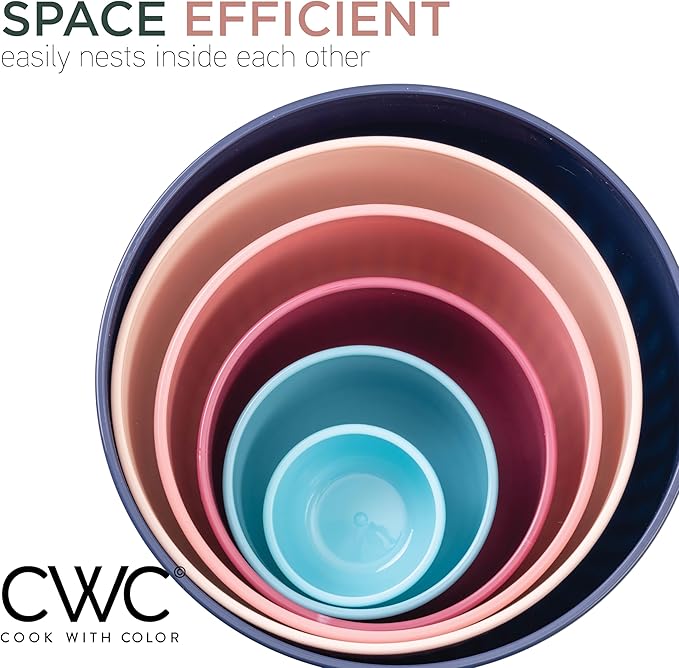 COOK WITH COLOR Prep Bowls with Lids- Wide and Deep Nesting Plastic Small Mixing Bowl Set with Lids, 12 Piece Set - Deep Bowls, Navy