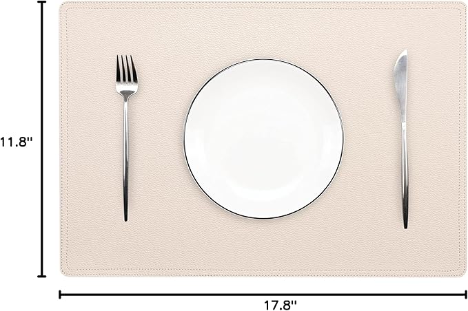 Set of 8 Faux Leather Placemats, PU Table Mats, Waterproof, Stain Resistant, Heat Resistant, Non-Slip Easy to Clean for Kitchen Dining Table,Conference Table, Beige