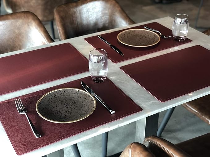 Faux Leather Red Placemats, PU Table Mats, Set of 4, Waterproof, Stain Resistant, Heat Resistant, Non-Slip Easy to Clean for Kitchen Dining Table,Conference Table