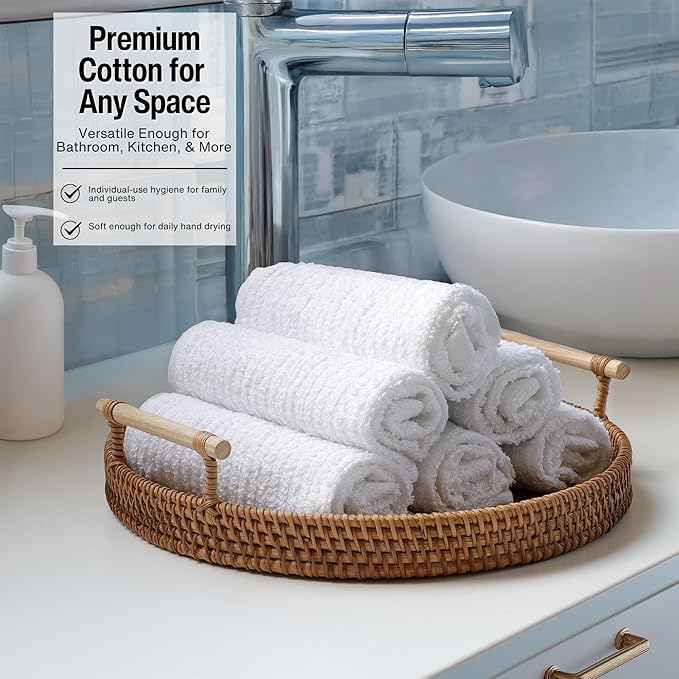 Living Fashions Bar Mop Cleaning Kitchen Dish Cloth Towels 12" x 12", 100% Cotton, Machine Washable, Everyday Kitchen Basic Utility Bar Mop Dishcloth Set of 24, White