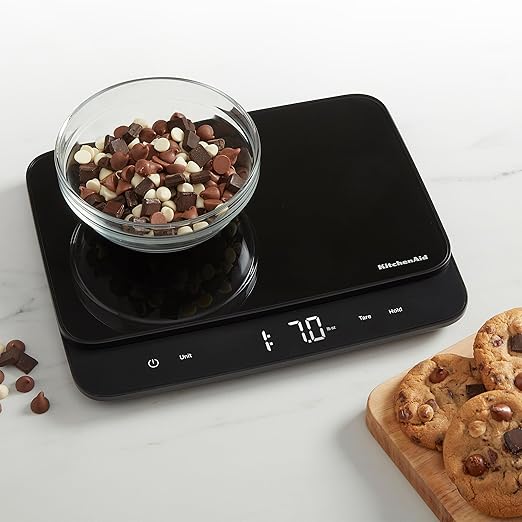 KitchenAid KQ917 High Capacity Glass Surface Digital Kitchen and Food Scale, 30 Pound Capacity and Precision, Grams, Ounces, Pounds, Fluid Ounces & Milliliters, LED, Tare Function, Black