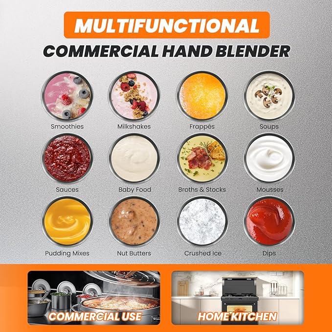 750W Commercial Immersion Blender Brushless DC Motor Hand Held Blenders Heavy Duty Variable Speed Mixer with 21 Inch Removable Shaft 50-Gallon Capacity Multifunction Pro